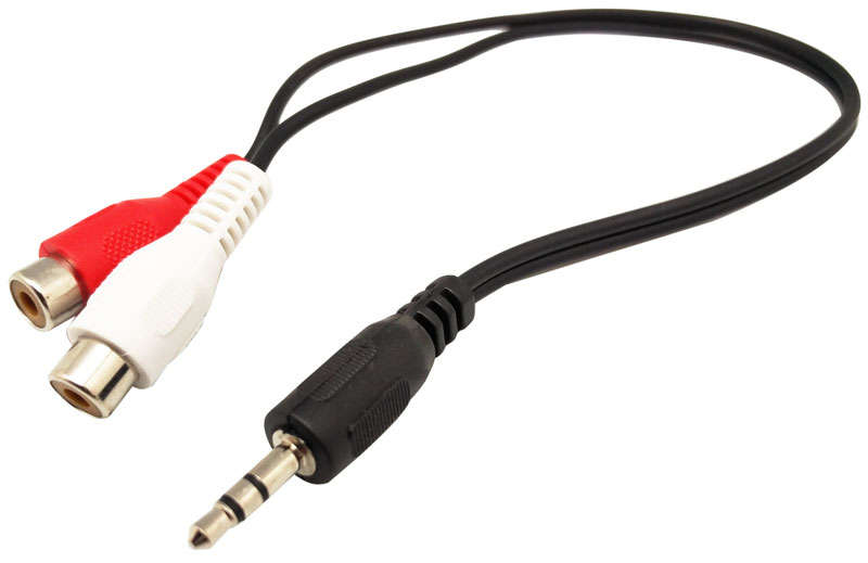 3.5mm Stereo Jack  to  2 RCA  Female, 30cm, Black cable