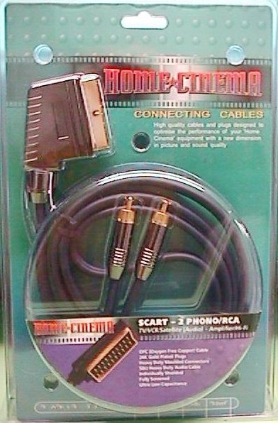 HEAVY METAL SCART PLUG TO 2*RCA PLUGS, 1.5m, BLISTER PACKING