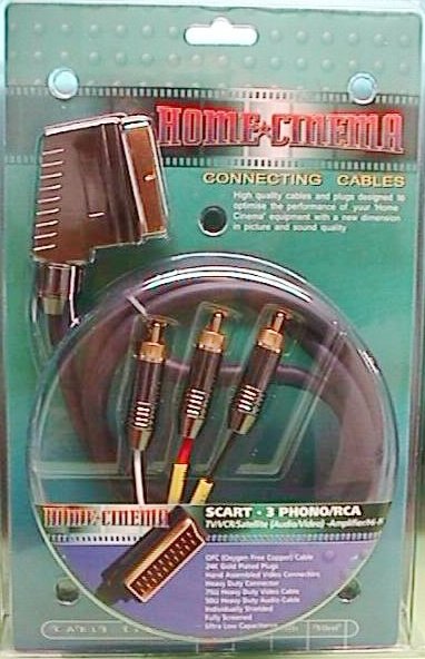 HEAVY METAL SCART PLUG TO 3*RCA PLUGS, 1.5m, BLISTER PACKING