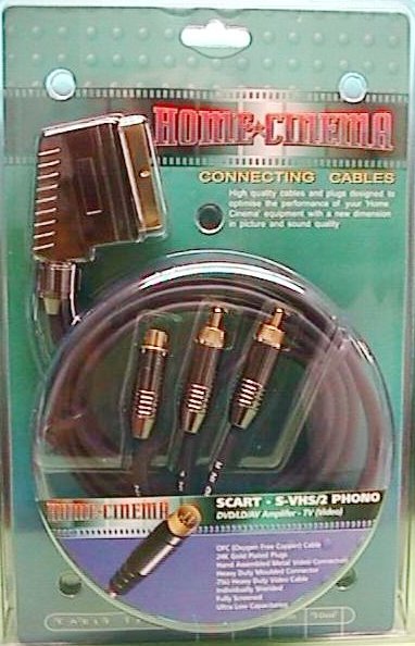 HEAVY METAL SCART PLUG TO 2*RCA +S-VHS PLUG, 1.5m, BLISTER PACKING