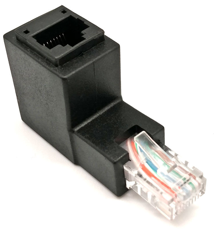 Adaptador RJ45 Macho-Hembra, 90º