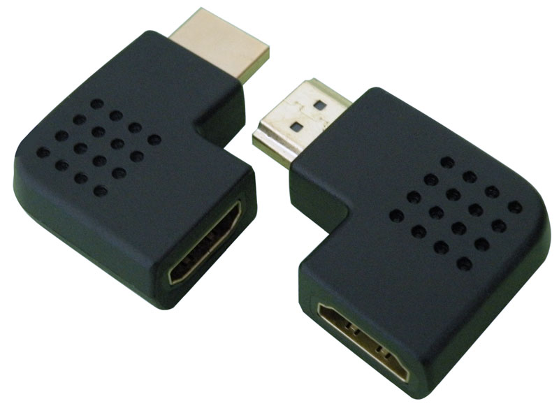 HDMI A MALE to HDMI A FEMALE, RIGHT ANGLE, GOLD PLATED.