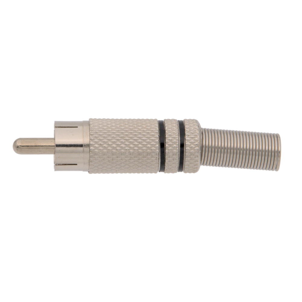 NICKEL RCA PLUG, CABLE 5-6mm. BLACK STRIPES