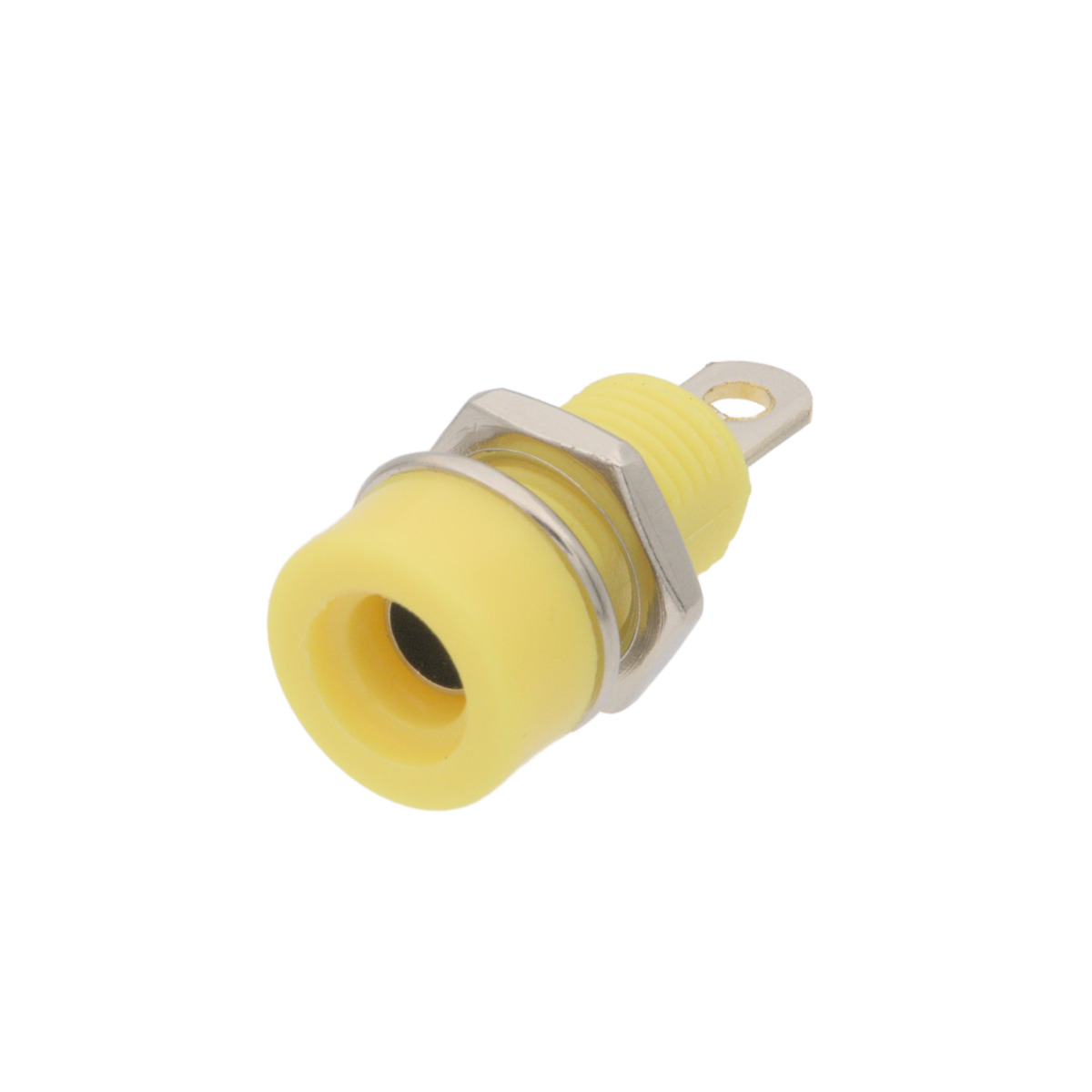 Female Banana Jack Base for Chassis Mounting, Yellow Plastic Body