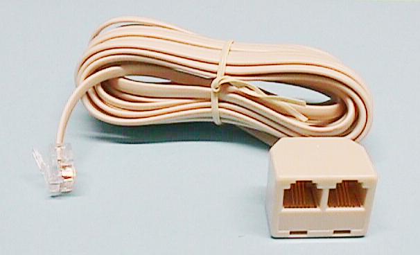 MODULAR EXTENSION CORD PLUG TO DUAL JACK, 6P4C, 4.5m, IVORY COLOUR