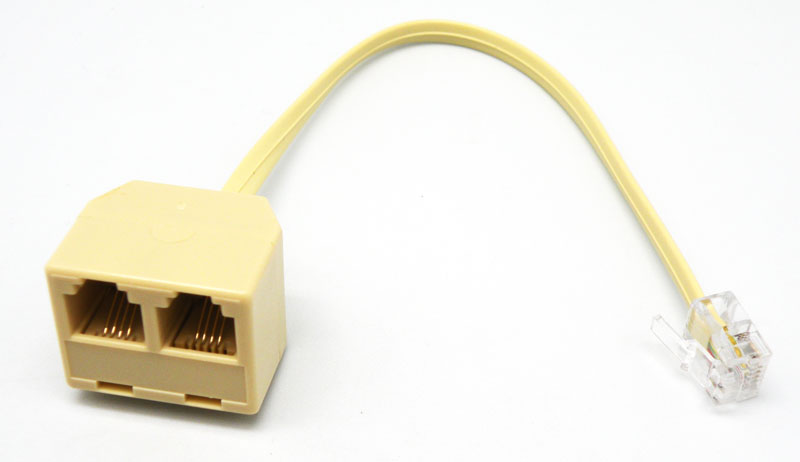 MODULAR EXTENSION CORD PLUG TO DUAL JACK, 6P4C, 0.15m, IVORY COLOUR
