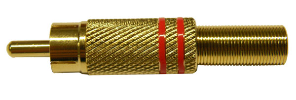 RCA PLUG, GOLD PLATED, RED STRIPES, 5-6mm CABLE
