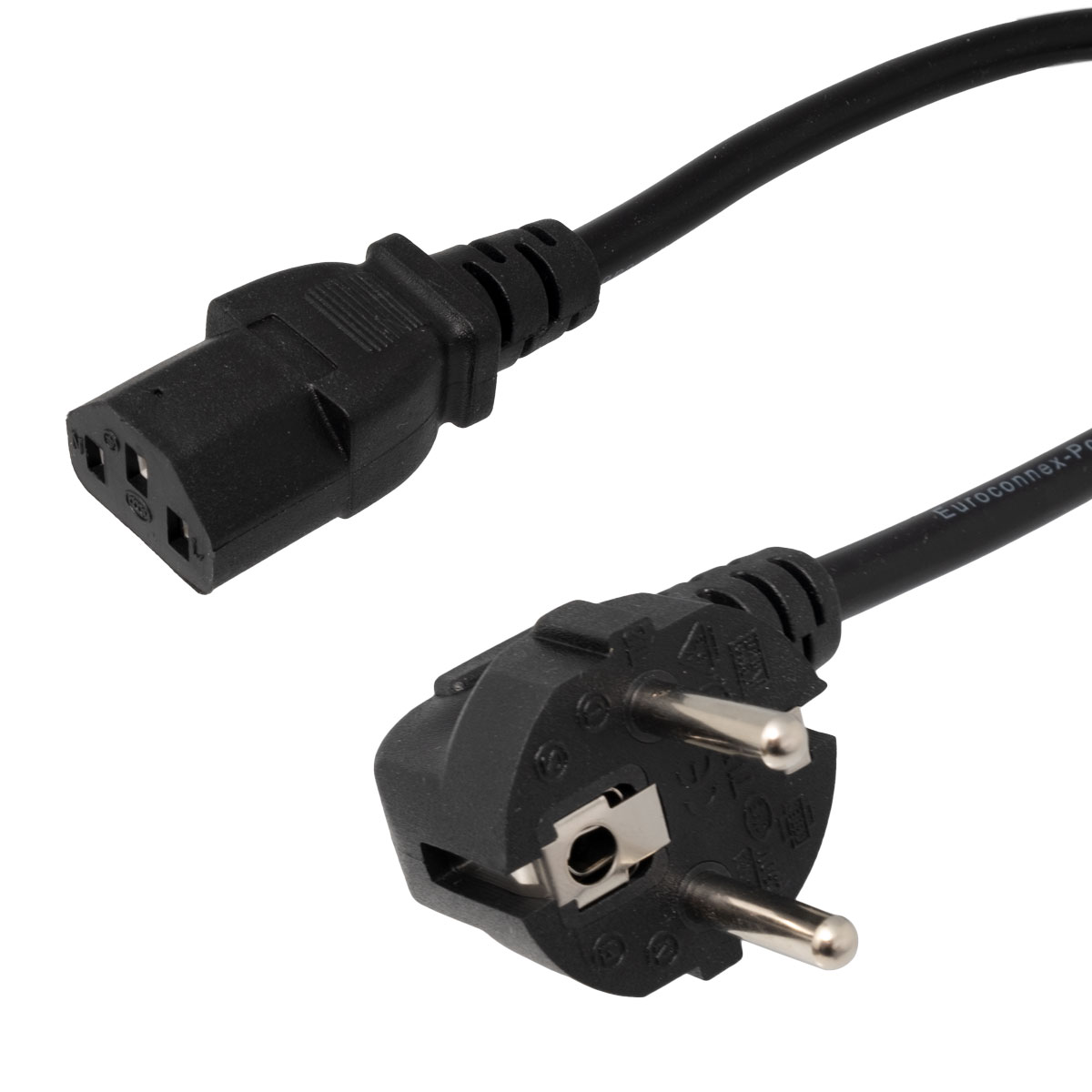 Schuko Male to IEC C13 Power Cable, Black, 10m