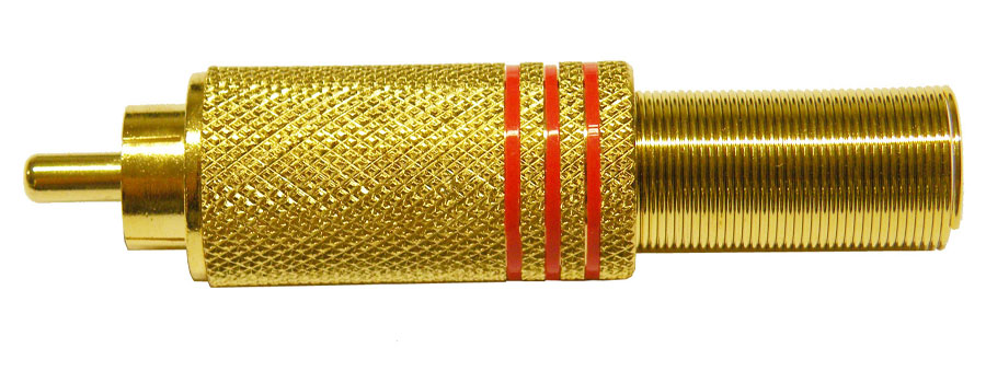 RCA MACHO DORADO, LINEAS ROJAS, CABLE 6mm