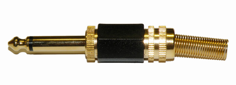 6.35 MONO PLUG, GOLD PLATED, BLACK PLASTIC