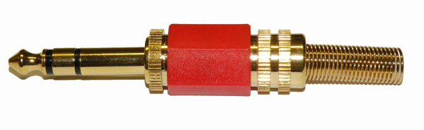 6.35 ESTEREO MACHO, DORADO, PLASTICO ROJO