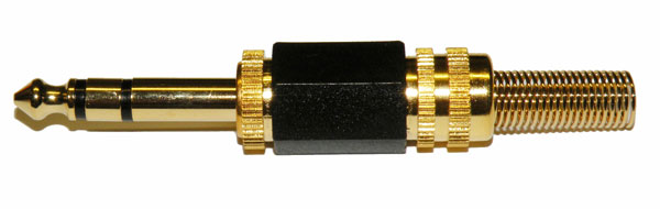 6.35 STEREO PLUG, GOLD PLATED, BLACK PLASTIC