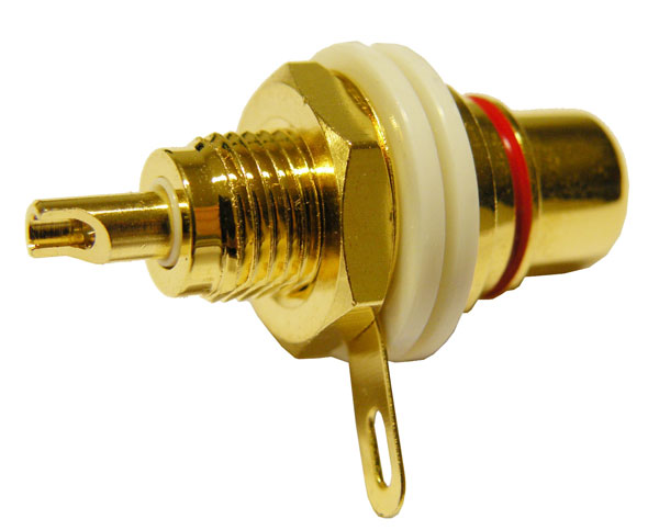 RCA Hembra Chasis Dorado, PTFE, Rojo