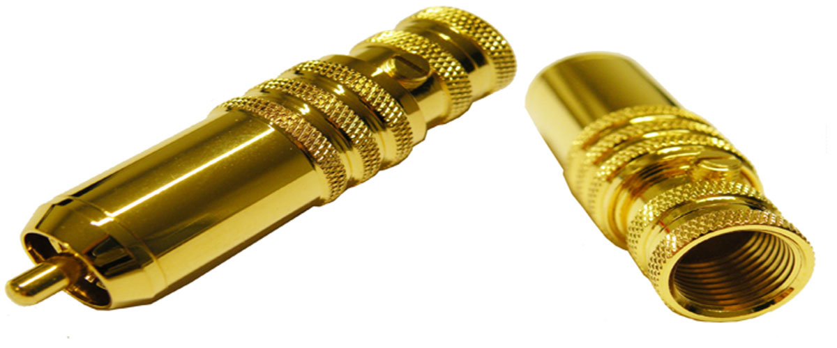 PTFE RCA Plug, Gold plated, 8mm Cable