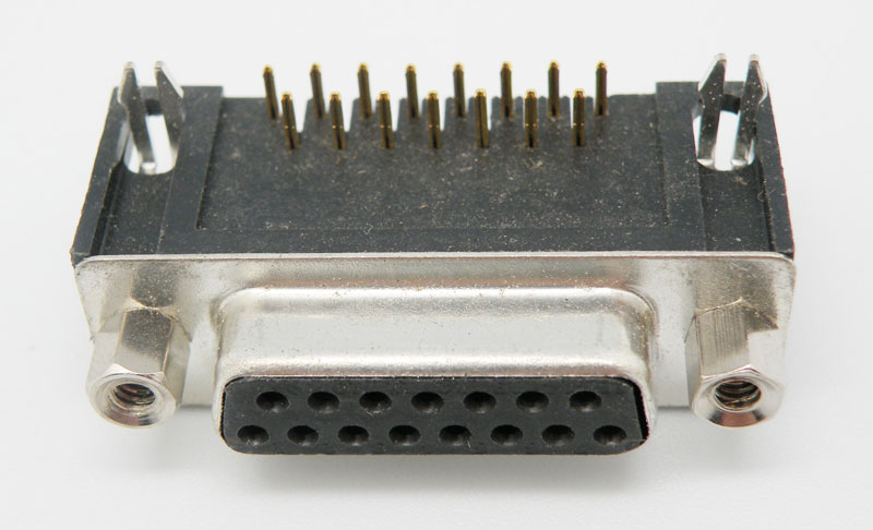 15P FEMALE D-SUB, P.C.B., RIGHT ANGLE, STAMPED PIN 9.4mm