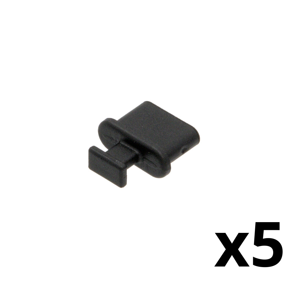 Protective Cap for USB-C Female Connector with Pull Tab - Black Color - Pack of 5 Units