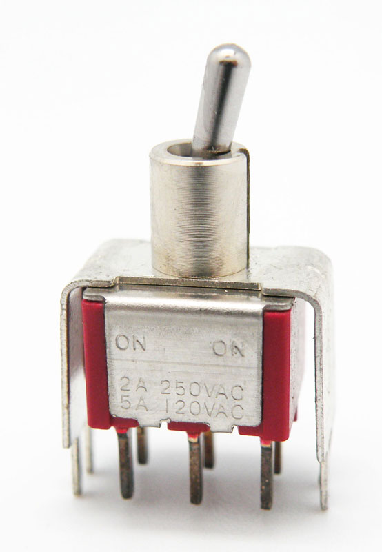 6P. MINI TOGGLE SWITCH,  (DPDT) ON-ON, 120V. 5A (250V 2A)