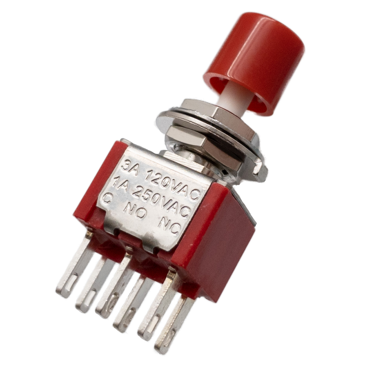 6P. PUSHBUTTON SWITCH, MOMENTARY (ON), 120V. 5A (250V. 2A)