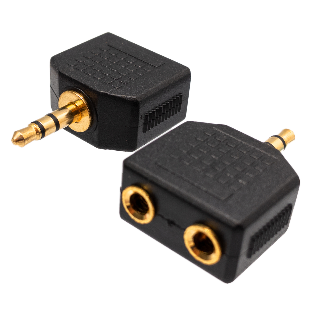 3.5mm ESTEREO MACHO - 2x3.5mm ESTEREO HEMBRA, DORADO, ECONOMICO