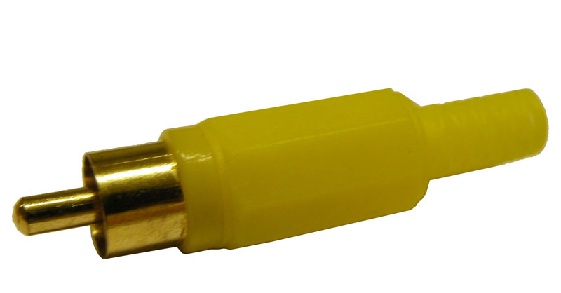 RCA PLUG, GOLD, YELLOW PLASTIC