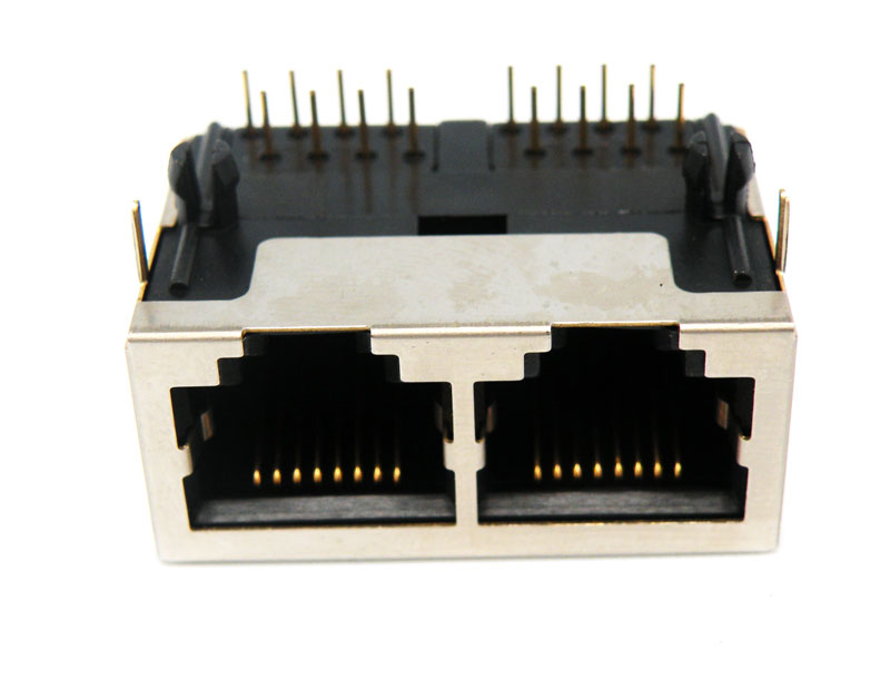 2 port, 8P8C, Base PCB RJ45, Couder 90º, 50U", blindé