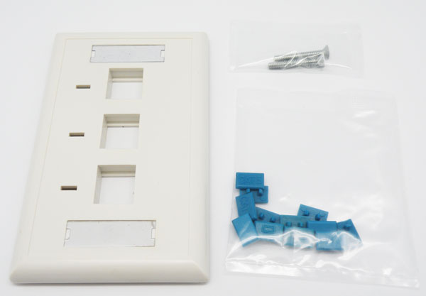 KEYSTONE SINGLE WALL PLATE, 3 OUTPUT, WHIT ICON, WHITE COLOR