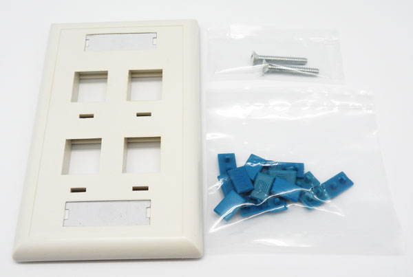 KEYSTONE SINGLE WALL PLATE, 4 OUTPUT, WHIT ICON, WHITE COLOR