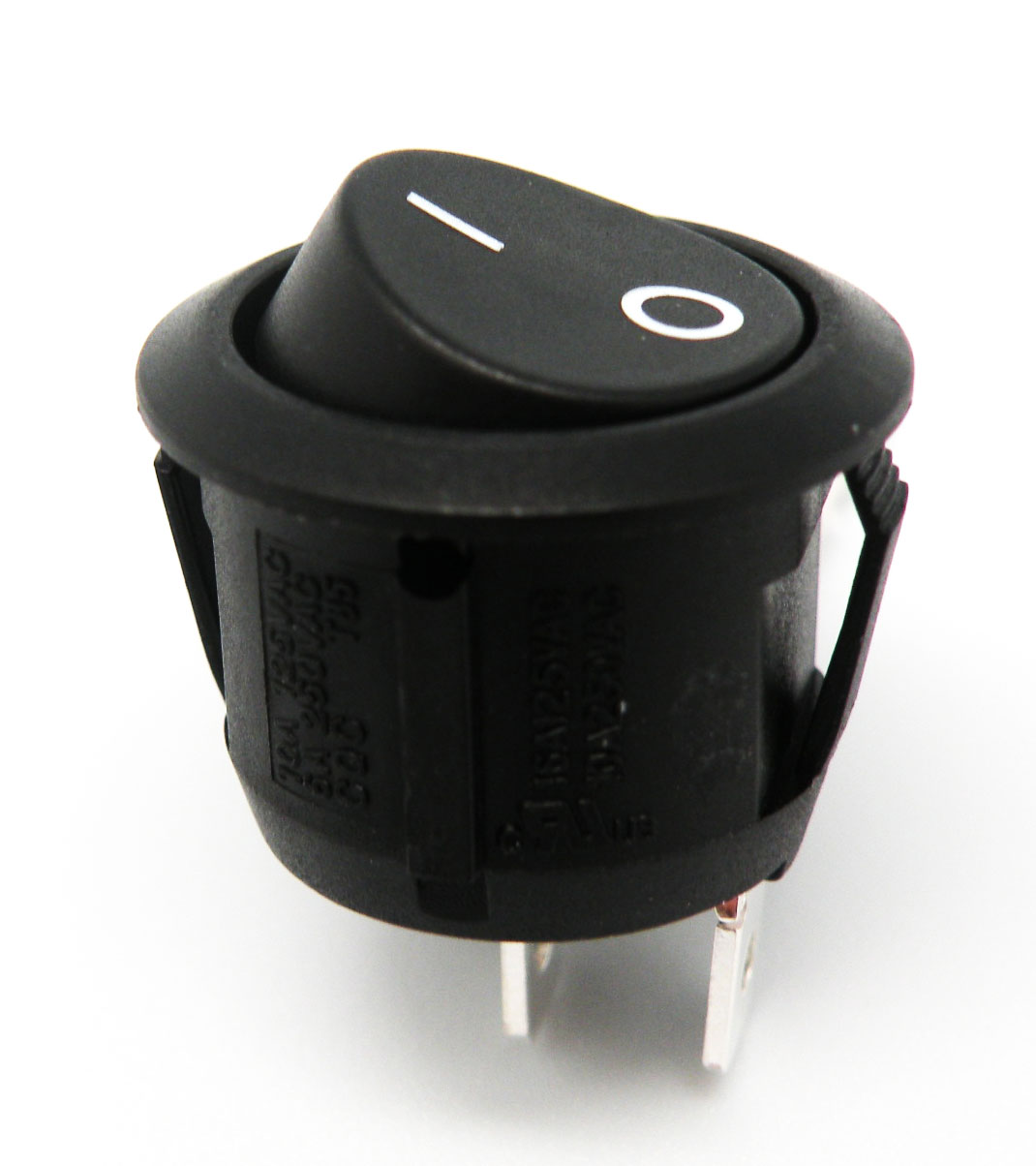 Interruptor negro redondo tipo rocker (SPST) ON-OFF, Ø20mm, 125V 10A (250V 6A)