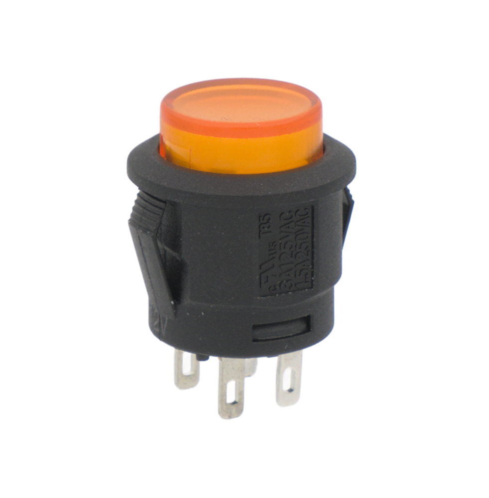 SWITCH with LED, ON-OFF, 4P. 12V, Ø 15mm, YELLOW COLOUR