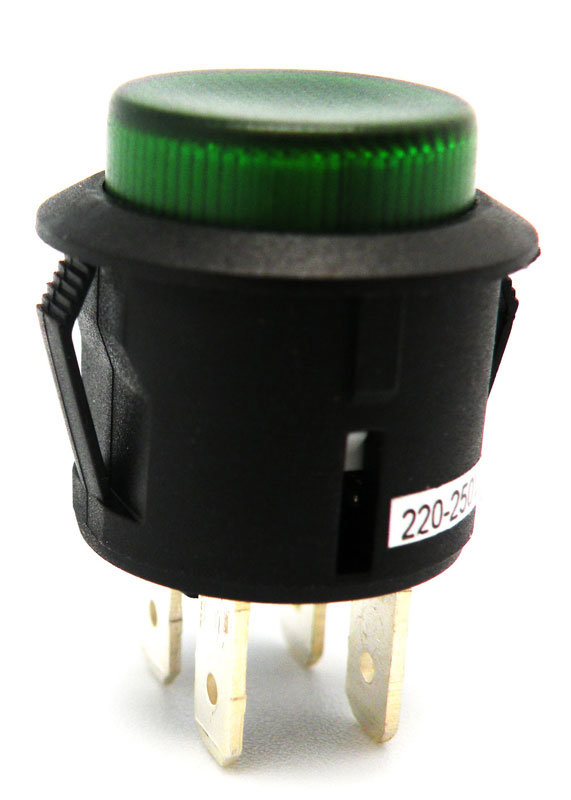 ILLUMINATED PUSHBUTTON, OPEN TYPE, 125V. 10A, 250V 6A, Ø 20mm, GREEN COLOUR