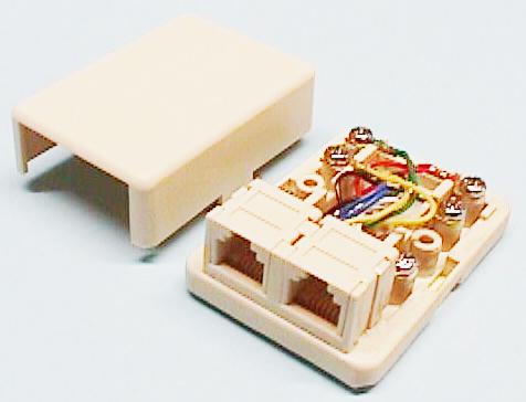DOUBLE MODULAR SURFACE JACK, 2IN-2OUTPUT, 4C, WITH ADHESIVE