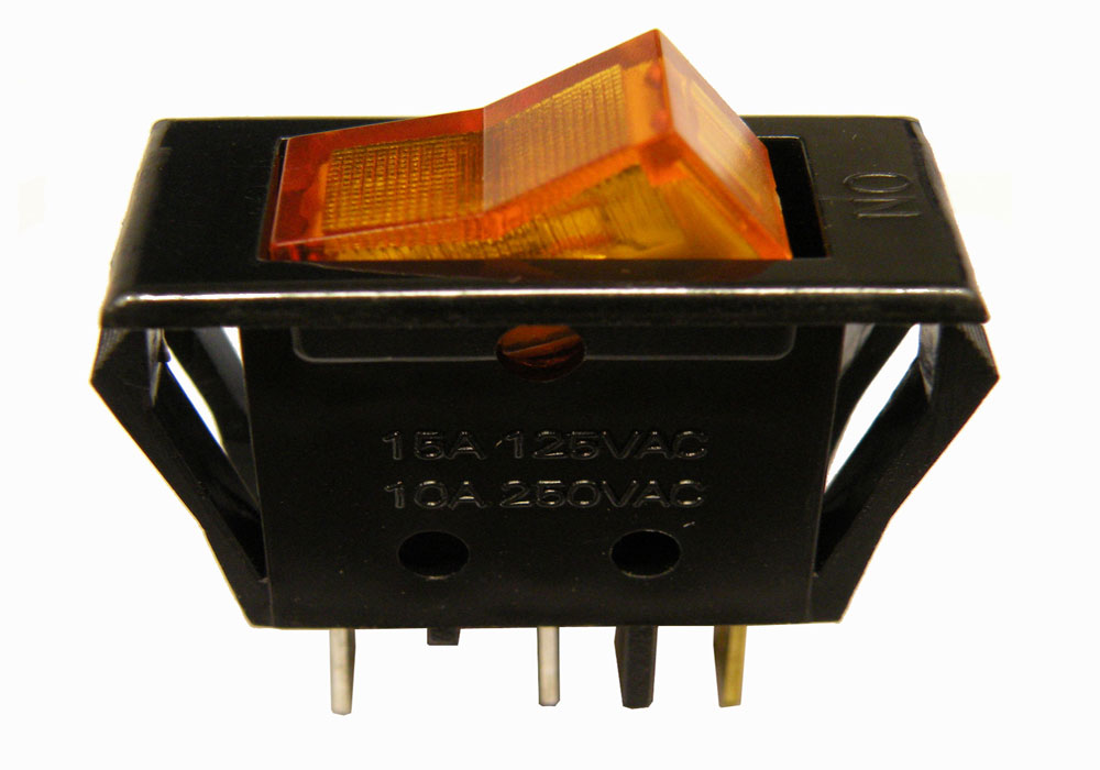 Interrupteur Lumineux 3P. (SPST) ON-OFF,  250V. 10A, couleur jaune