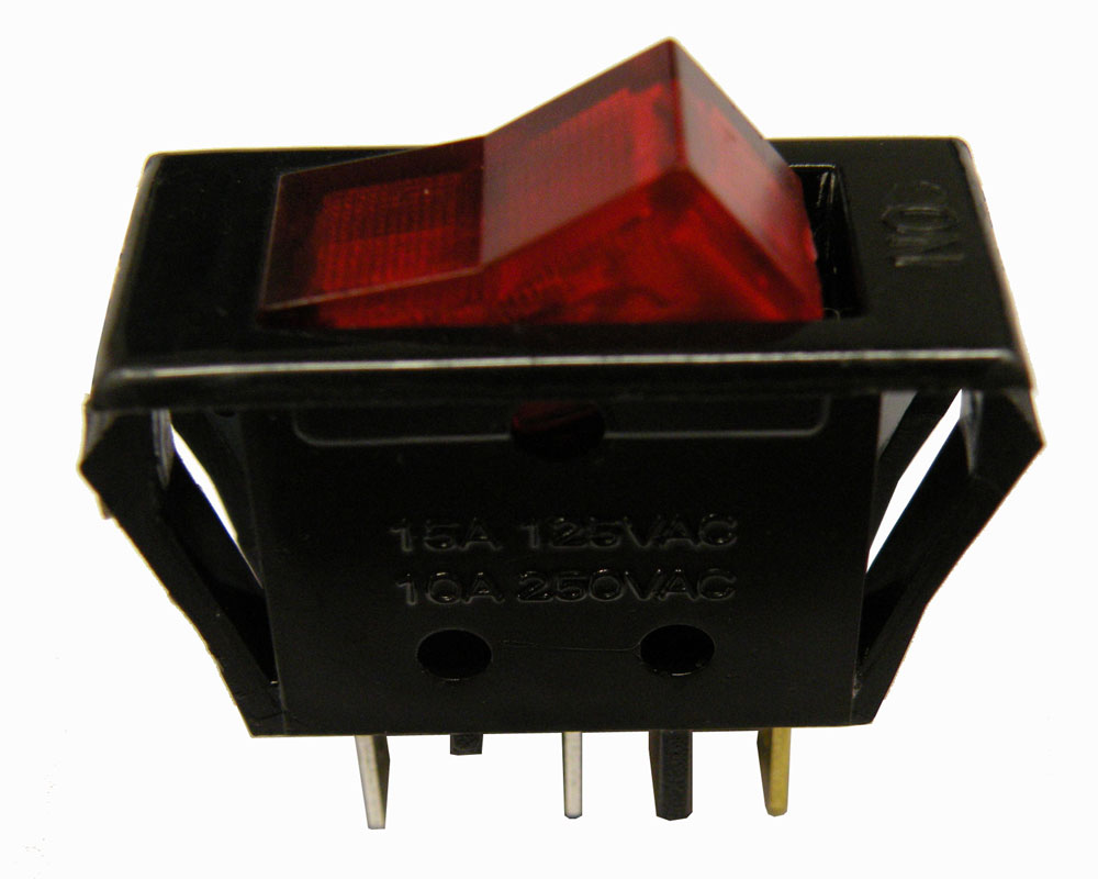 Interrupteur Lumineux 3P. (SPST) ON-OFF,  250V. 10A, couleur rouge