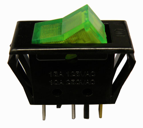 Interrupteur Lumineux 3P. (SPST) ON-OFF,  250V. 10A, couleur Vert