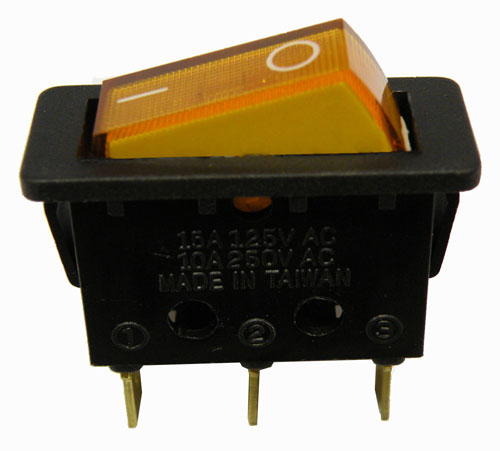 3P. ILLUMINATED ROCKER SWITCH (SPST) ON-OFF, 250V. 10A, YELLOW COLOUR