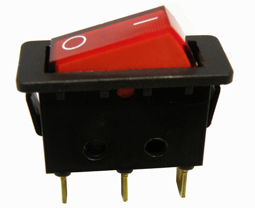 Interrupteur Lumineux 3P. (SPST) ON-OFF,  250V. 10A, couleur rouge
