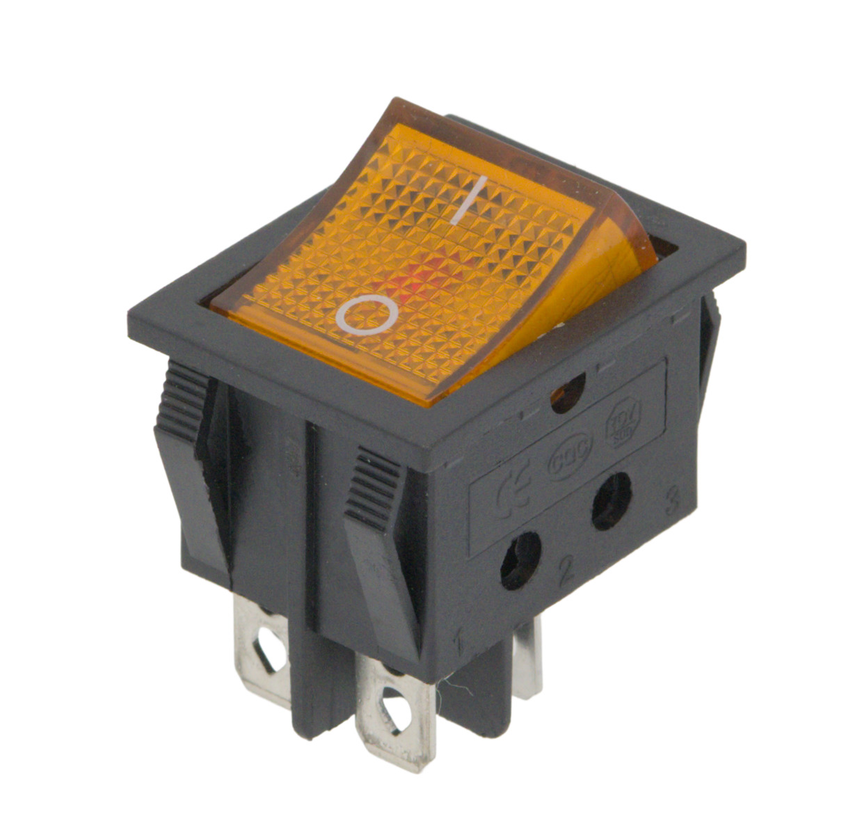 INTERRUPTOR LUMINOSO 4P. (DPST) ON-OFF,  250V. 15A, COLOR AMARILLO