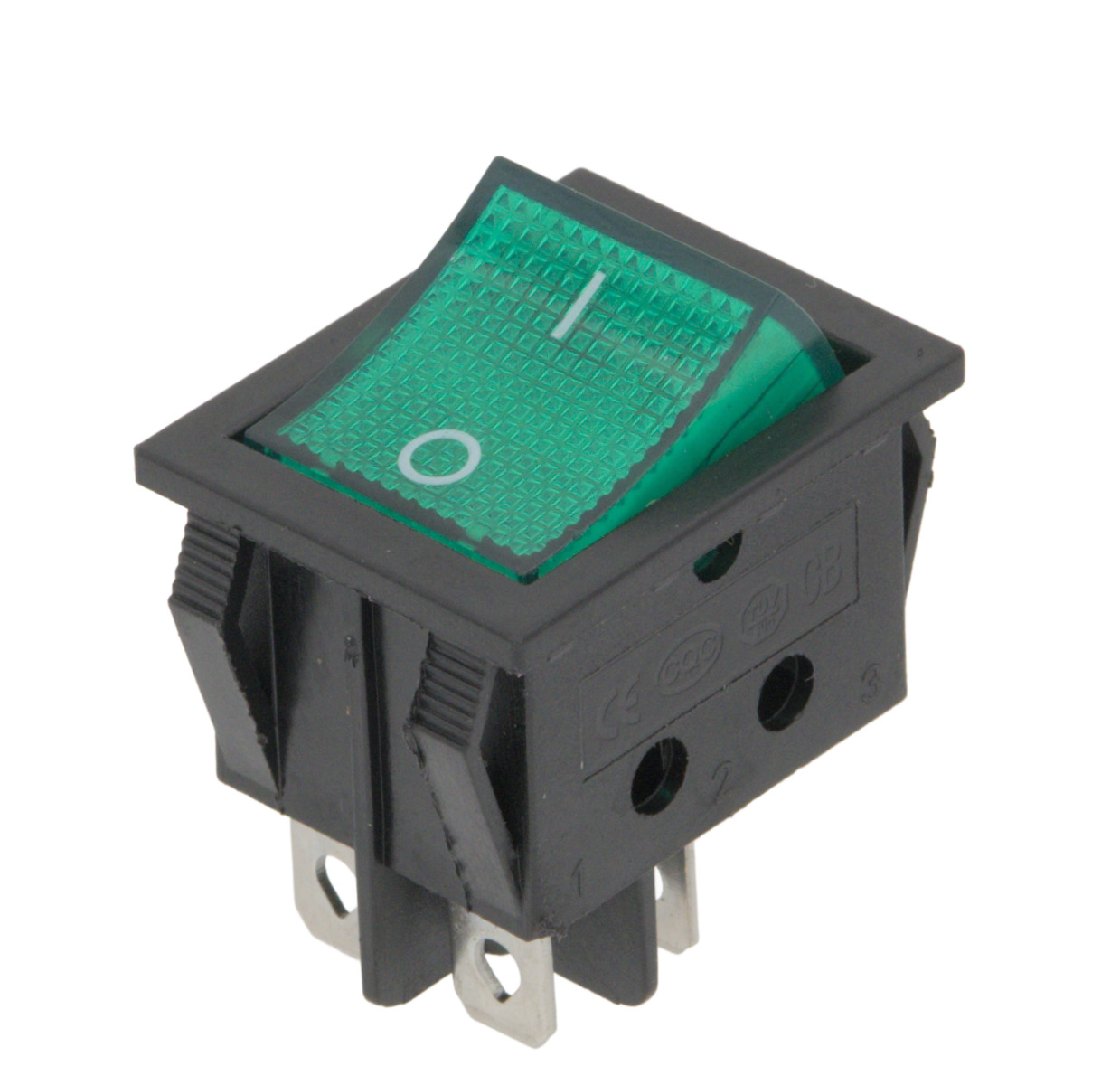 INTERRUPTOR LUMINOSO 4P. (DPST) ON-OFF,  250V. 15A, COLOR VERDE