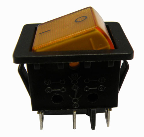 6P. ILLUMINATED ROCKED SWITCH, (DPDT) ON- ON, 250V. 15A, YELLOW COLOUR