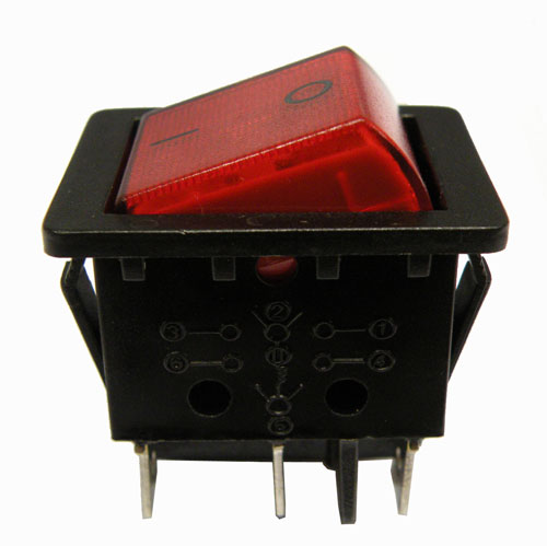 INTERRUPTOR LUMINOSO 6P. (DPDT) ON- ON, 250V. 15A, COLOR ROJO