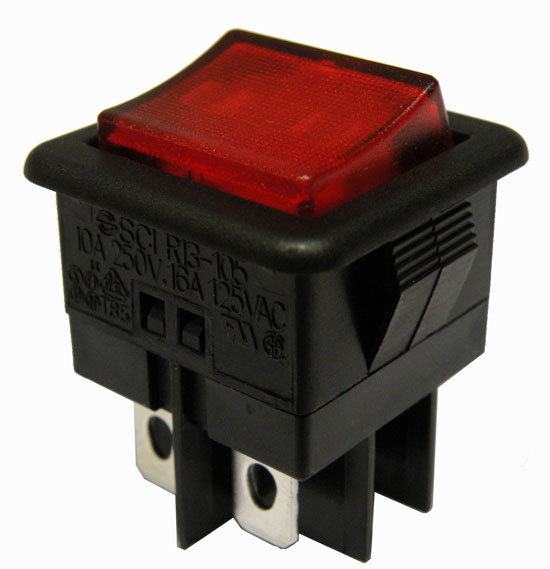 INTERRUPTOR LUMINOSO 4P. (DPST) ON- OFF, 250V. 10A, COLOR ROJO