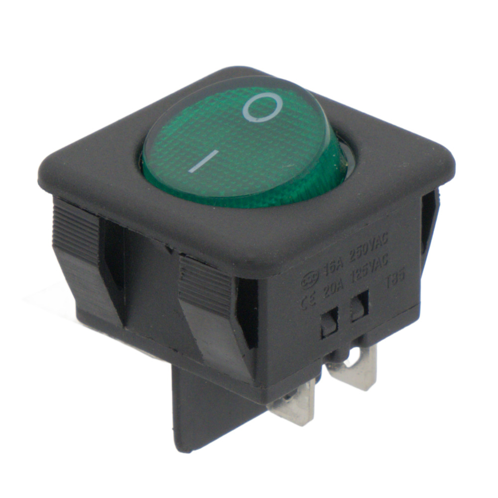 INTERRUPTOR LUMINOSO 4P. (DPST) ON-OFF, 250V. 16A, COLOR VERDE