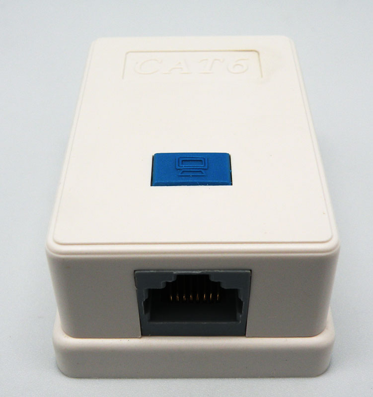 SINGLE SURFACE MOUNT BOX, WITH PC BOARD,  WHITE, Cat.6, RJ45, 50U"