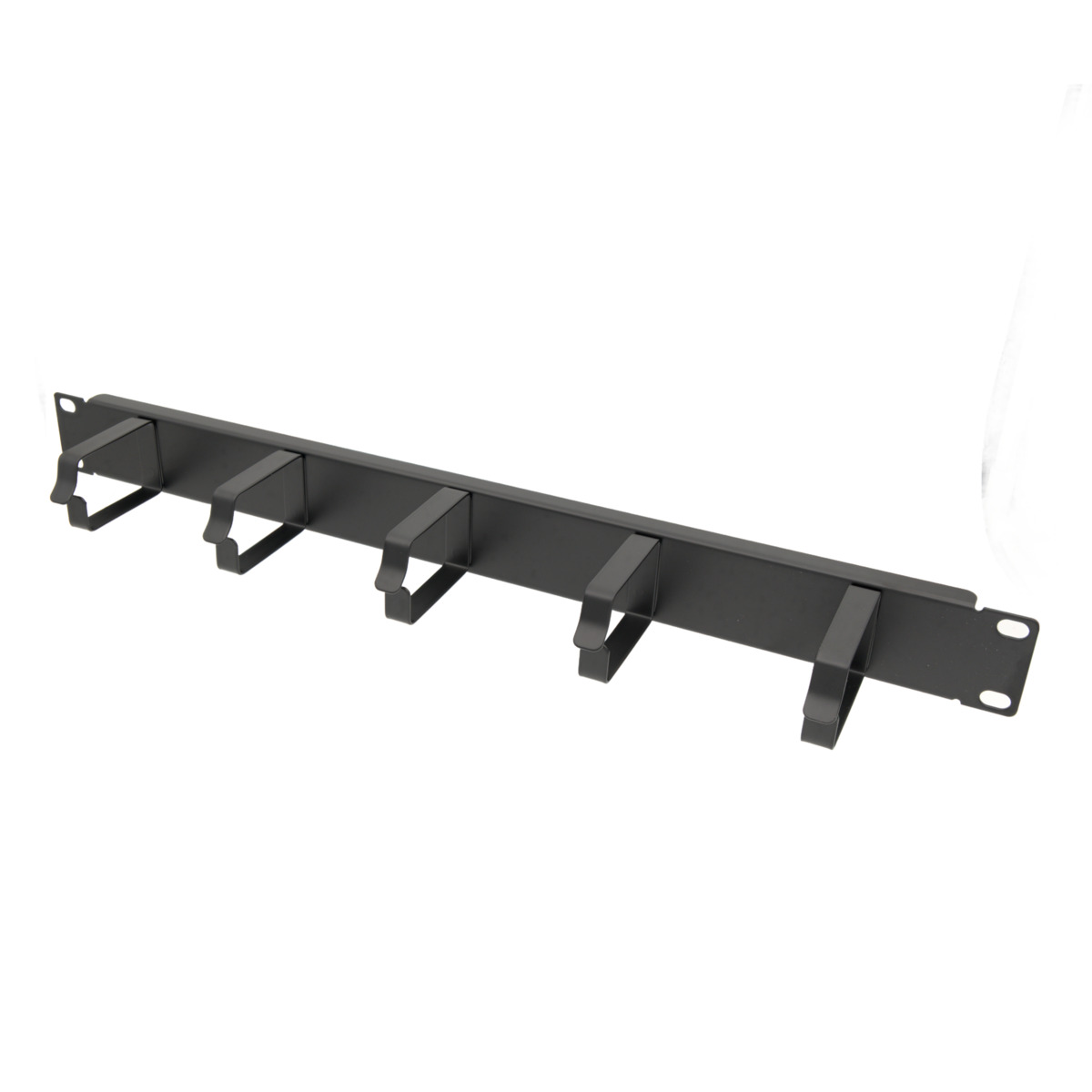 Horizontal steel cable organizer with 5 D-shaped rings, 1U, single-sided, for 19"
