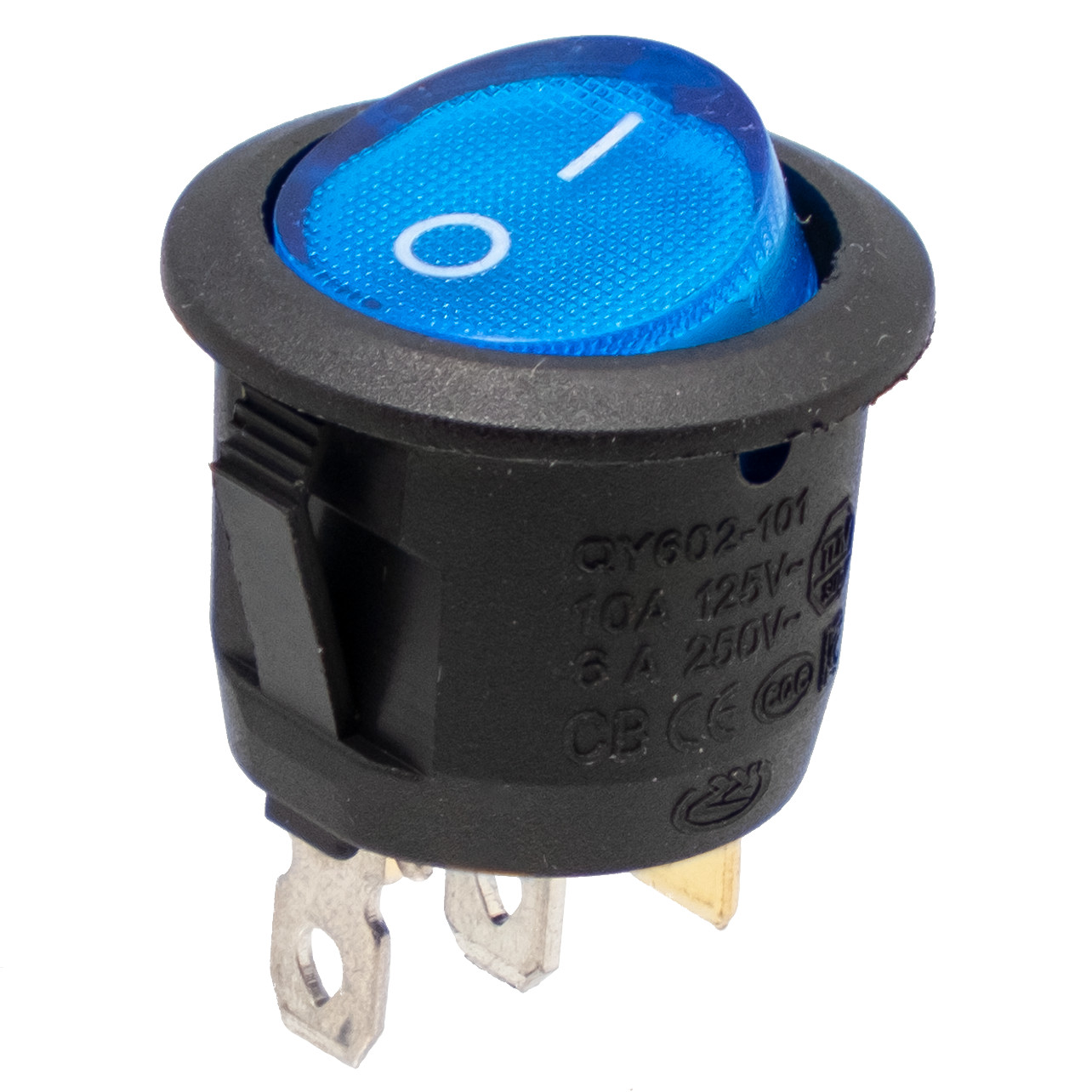 Interruptor luminoso azul 3P. ON-OFF, Ø23mm 125V/10A (250V/6A)
