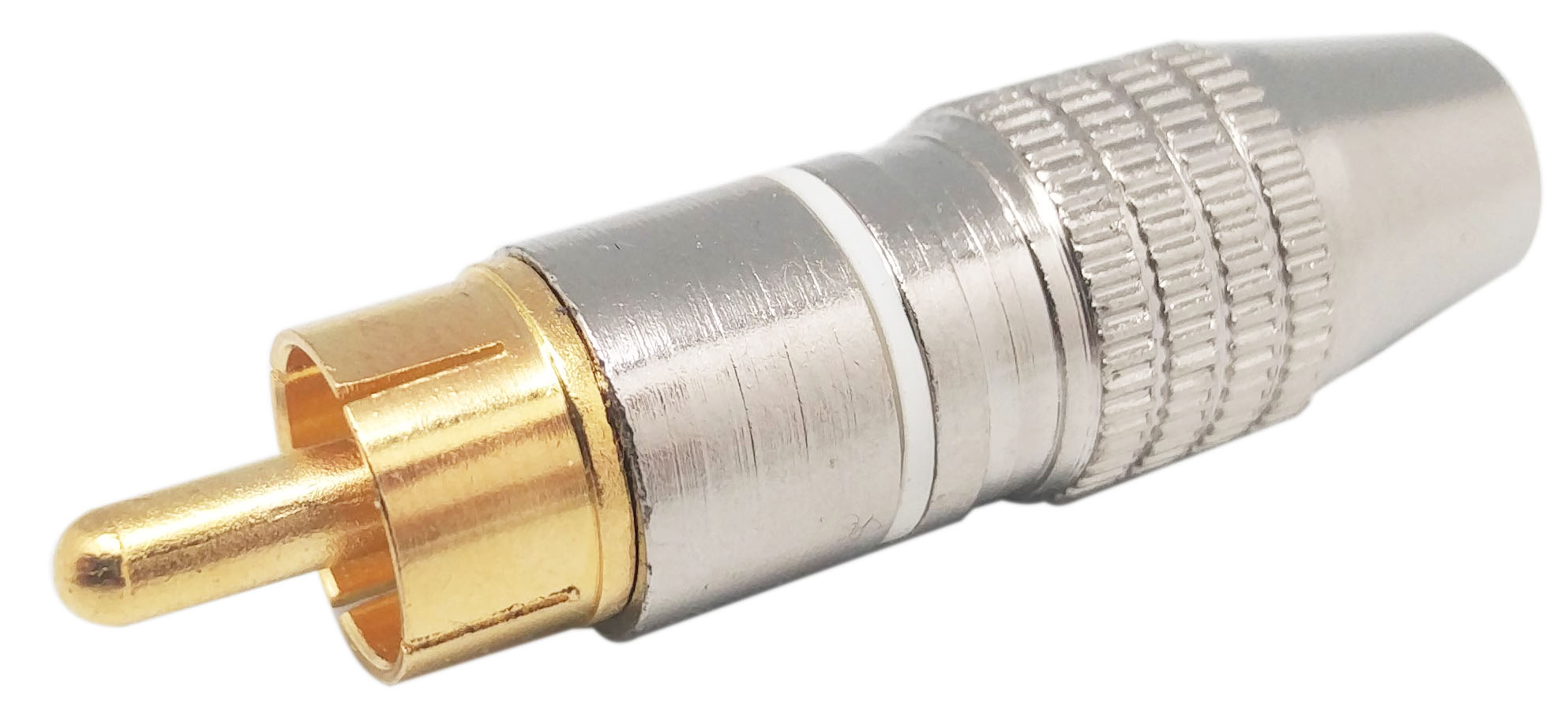 RCA Macho, metalico, cable 6mm, Blanco