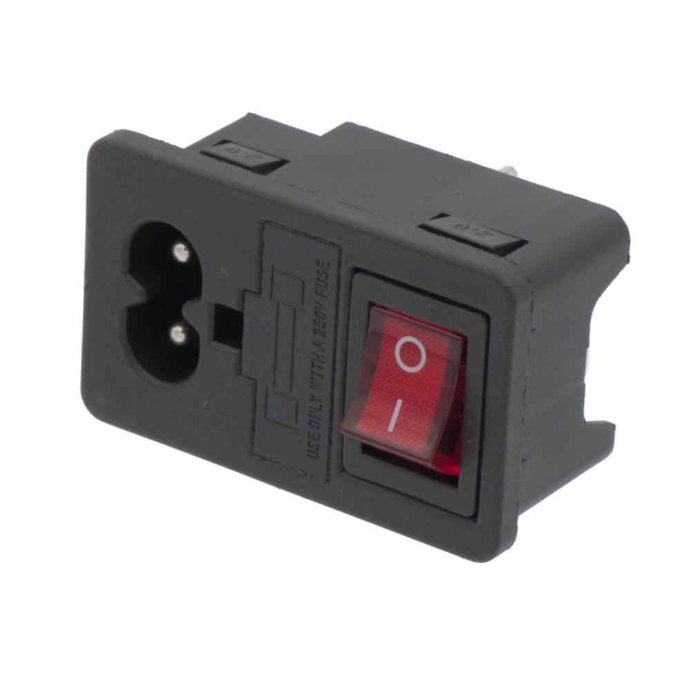 IEC C7 Chassis Mount Base with Red Indicator Light and 10A Fuse