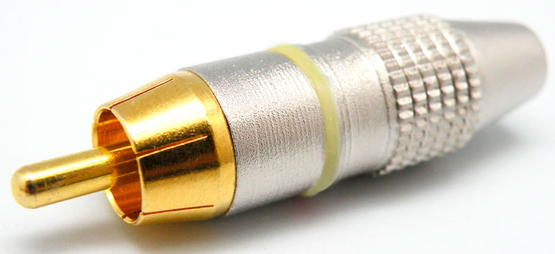 RCA Male, Gold plated, Metal, Yellow stripe