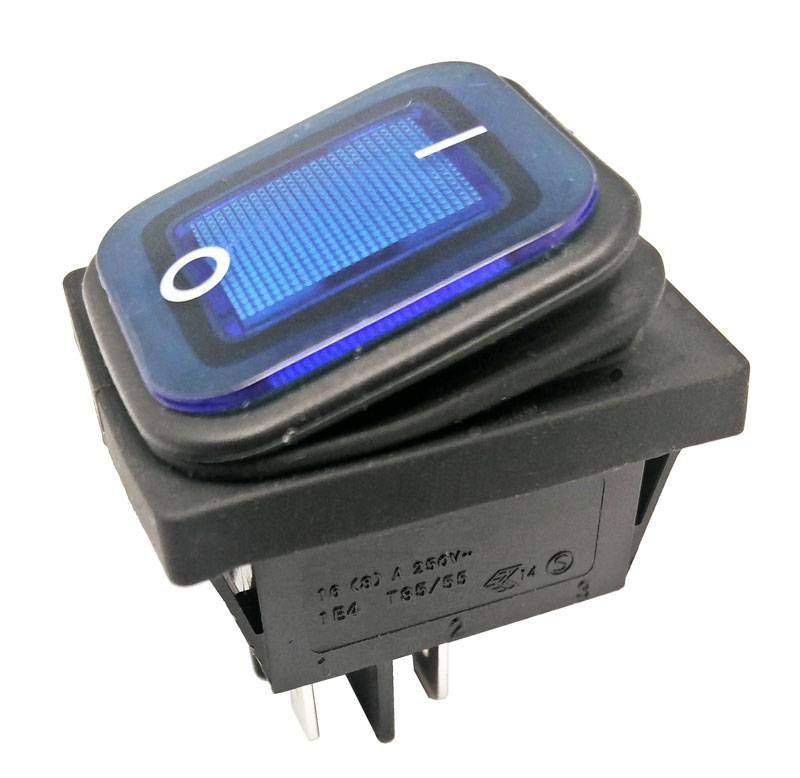 4P Int. hermétique ON-OFF 10A/16A 125V/250V, Bleu