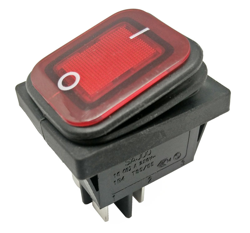 4P. Waterproof Switch ON-OFF 10A/16A 125V/250V, RED